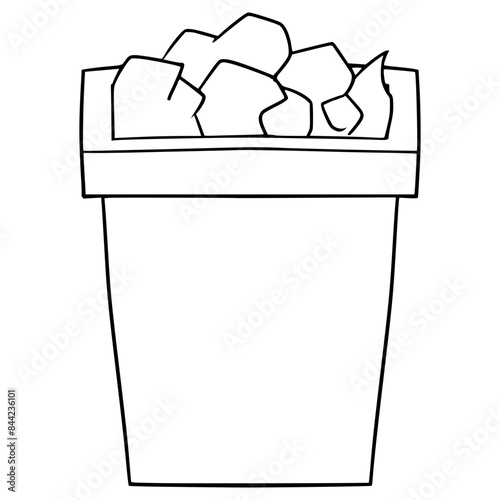 full trash bin illustration hand drawn outline vector