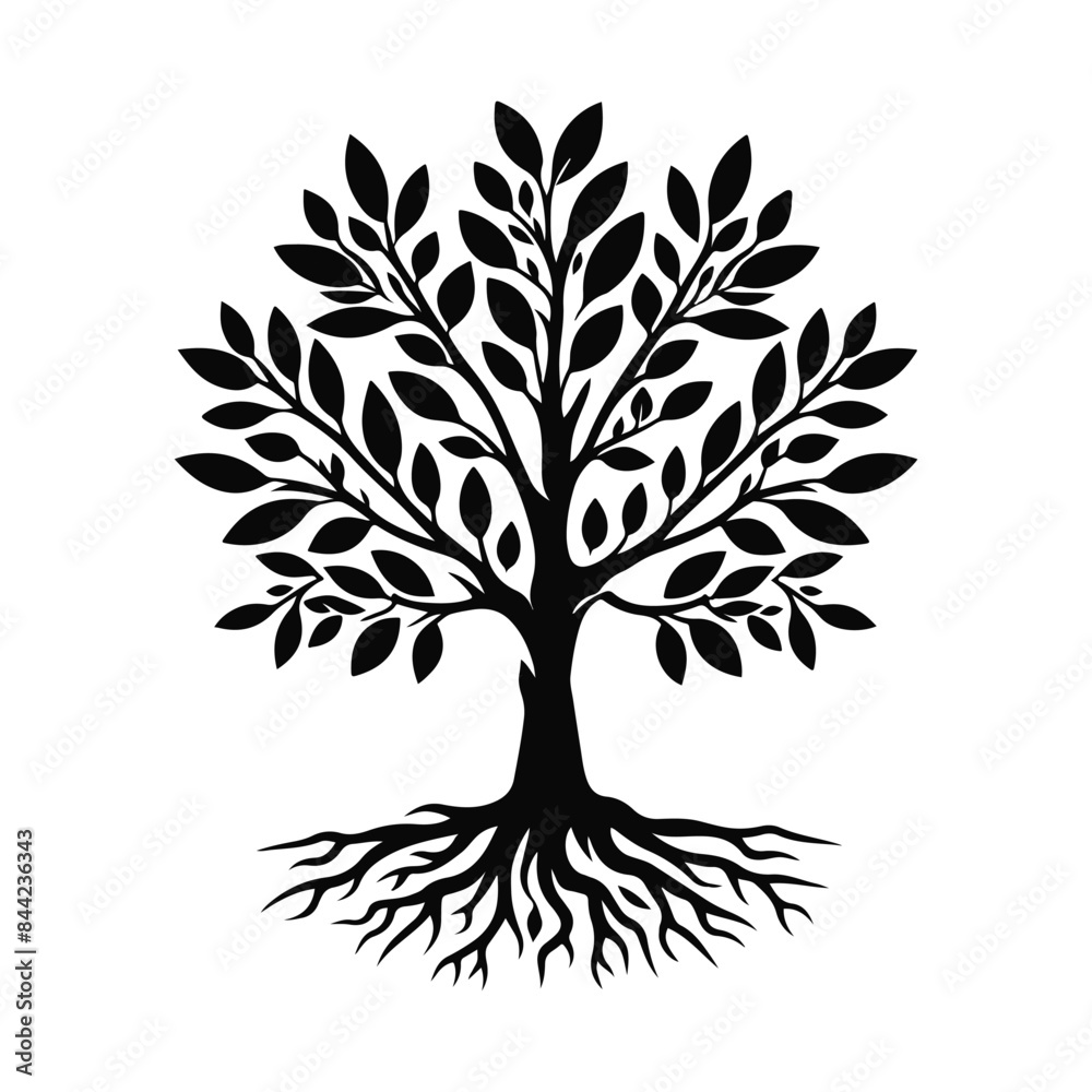 Obraz premium Tree Plant black silhouette vector with white color background