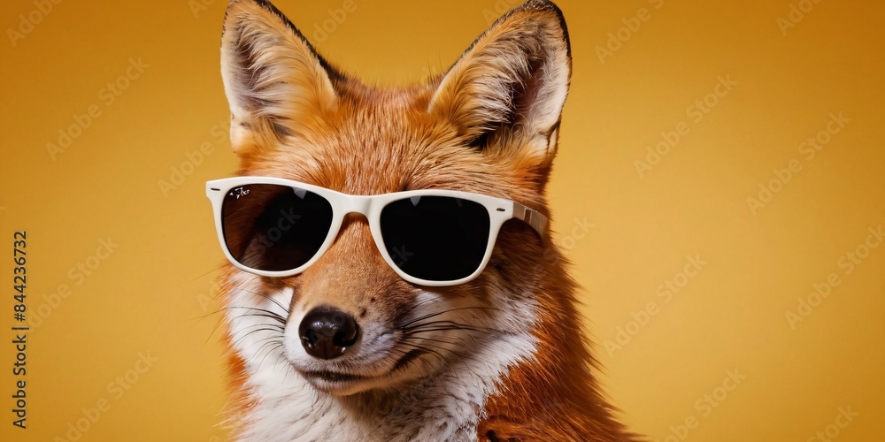 Fox with Sunglasses on a Solid Background, Featuring Ample Copy Space
Fox with Sunglasses on a Solid Background, Featuring Ample Copy Space
