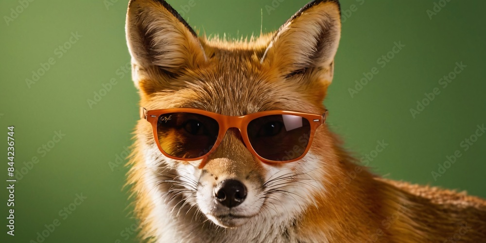 Obraz premium Fox with Sunglasses on a Solid Background, Featuring Ample Copy Space 
