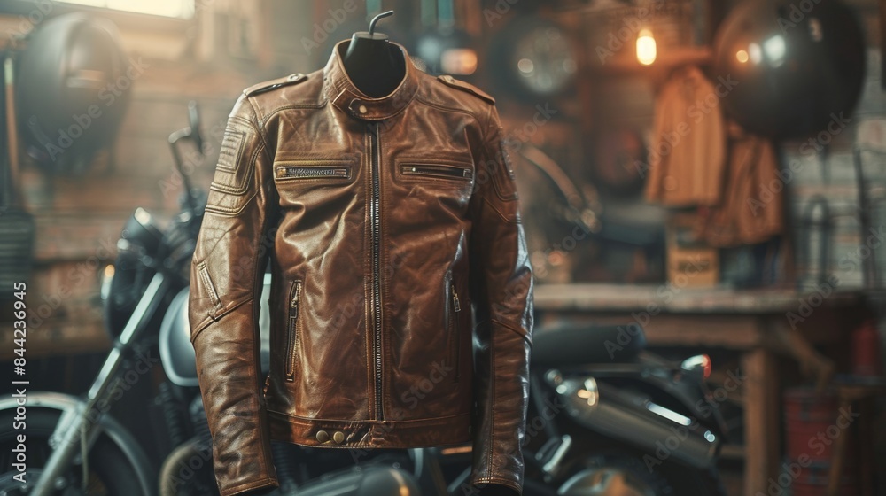 Obraz premium Leather Jacket on Garage Background