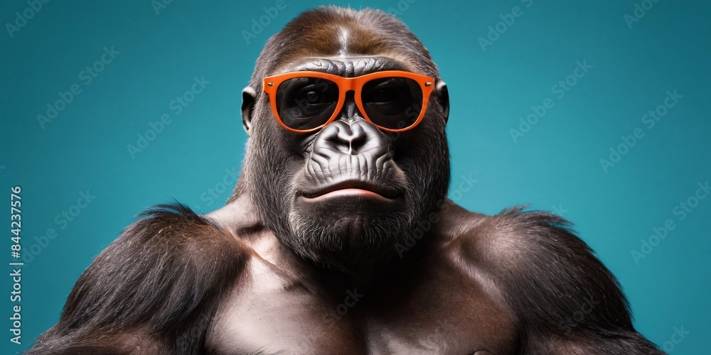 Chimpanzee with Sunglasses on a Solid Background, Featuring Ample Copy Space
Chimpanzee with Sunglasses on a Solid Background, Featuring Ample Copy Space