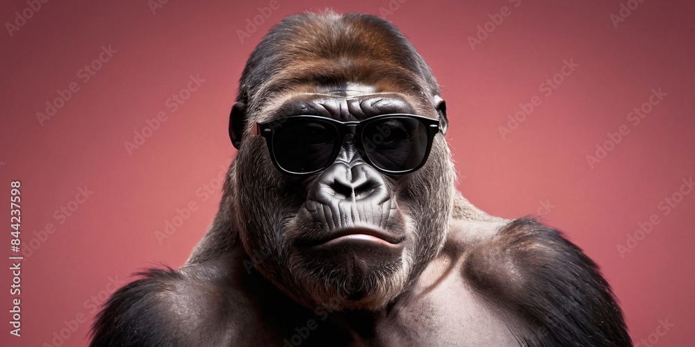 Chimpanzee with Sunglasses on a Solid Background, Featuring Ample Copy Space
Chimpanzee with Sunglasses on a Solid Background, Featuring Ample Copy Space