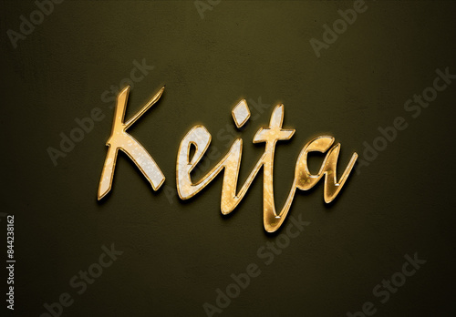 Old gold text effect of name Keita with 3D glossy style Mockup. photo