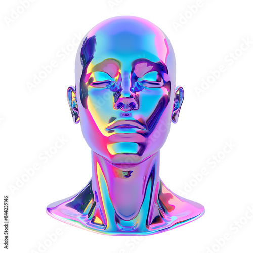 Holographic Human Head Sculpture Isolated on a White Background #844239146