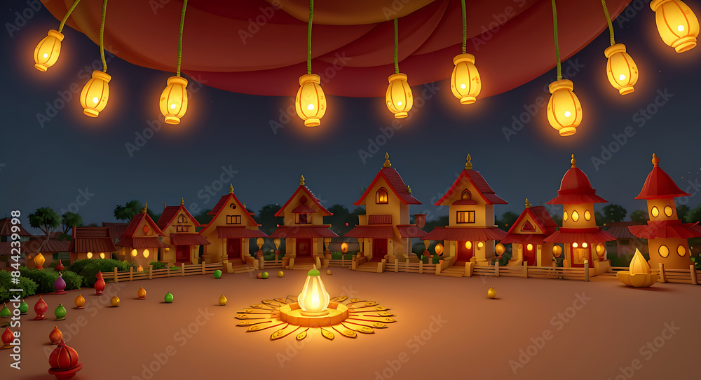 Abstract illustration of Diwali night with crackers and beautiful diwali lights and lanterns on the background of an old village
Abstract illustration of Diwali night with crackers and beautiful diwali lights and lanterns on the background of an old village