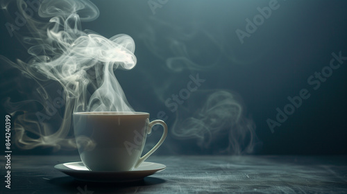 Describe the visual spectacle of steam rising from the surface of the cup, tracing delicate tendrils into the air and filling the room with its rich aroma. 