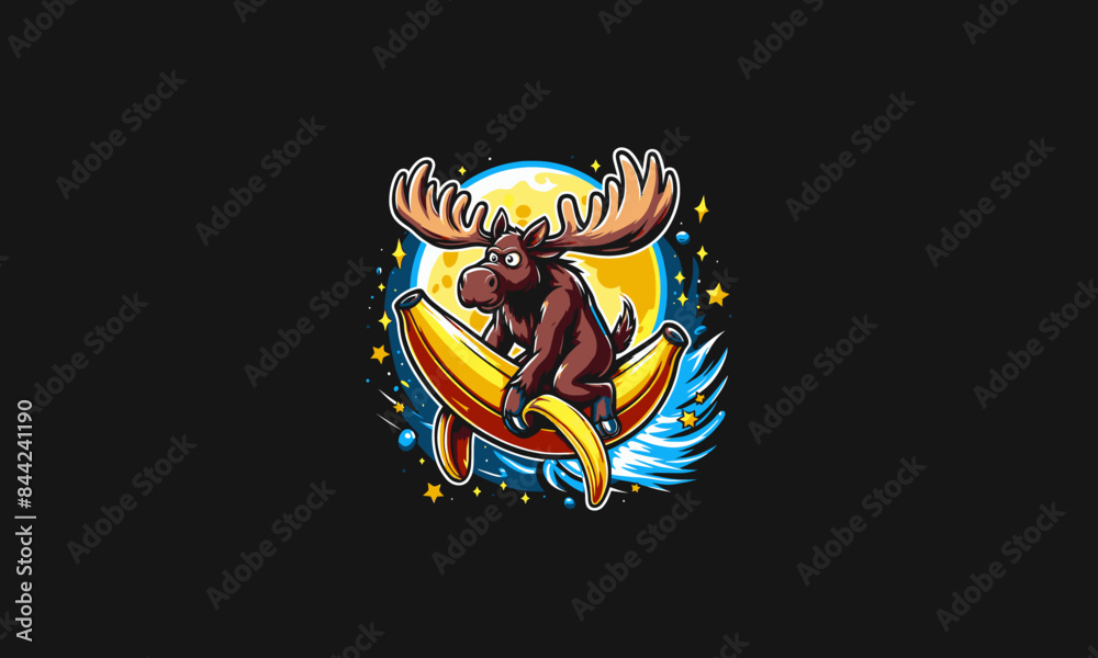 moose angry riding banana vector mascot design moose angry riding banana vector mascot design