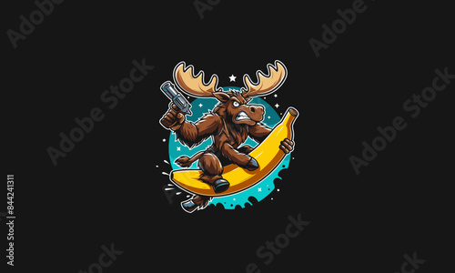 moose angry riding banana vector mascot design