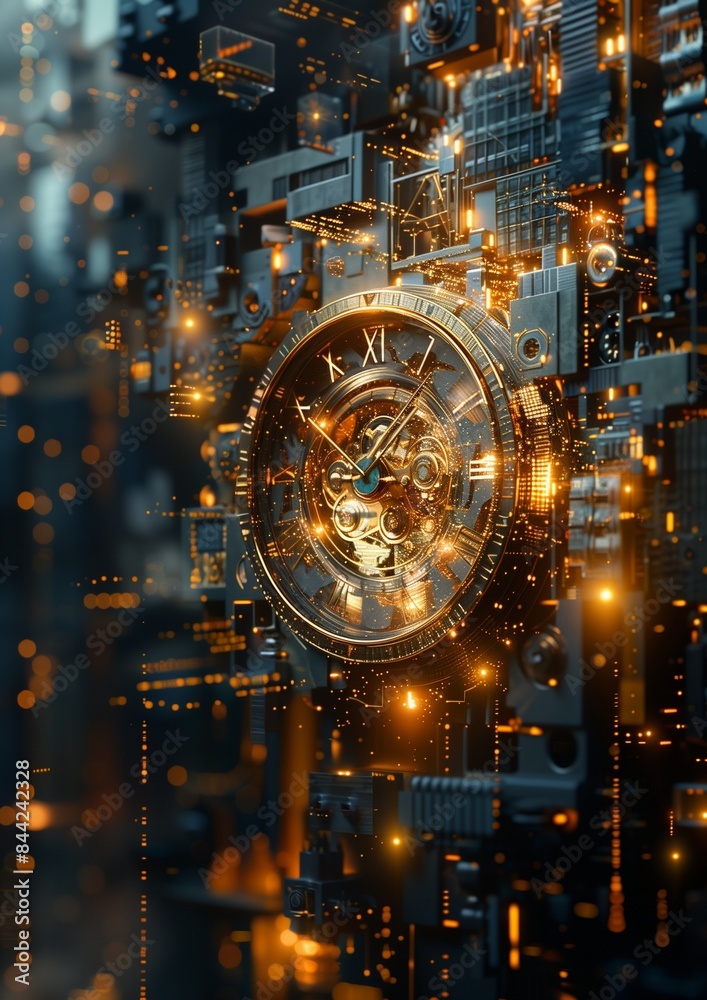 Fototapeta premium 3D Abstract Geometric Background with Surreal Floating Clock Pieces