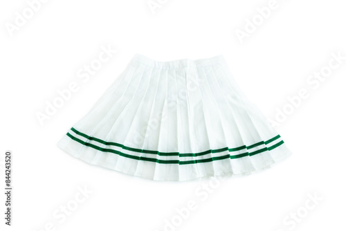 White skirt with green line isolated on white background, Female short white skirt