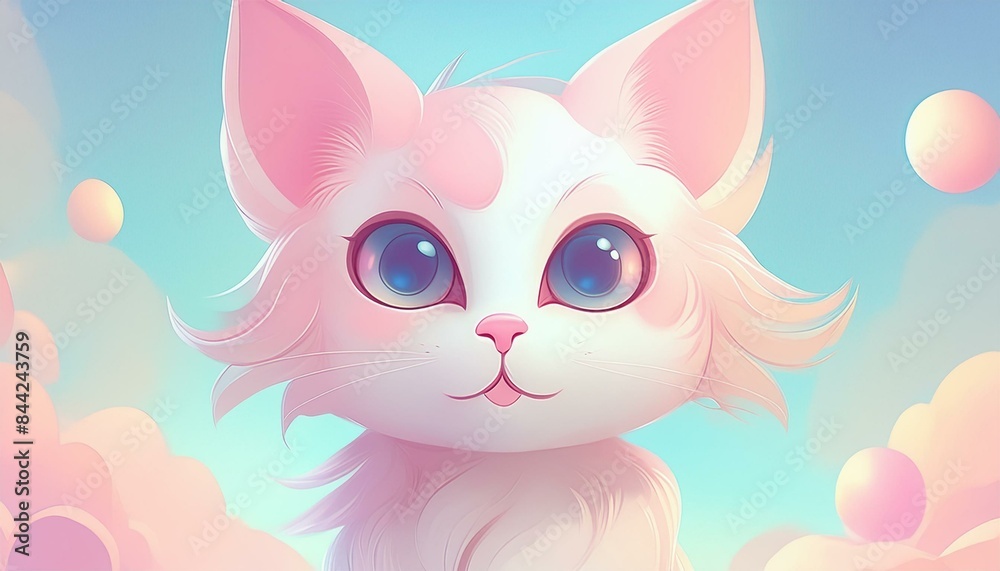 Obraz premium A cut cat animal kitten cartoon big eyes Perfectly Adorable: The Round-bodied Cat with Sagging Ears and Big Eyes
