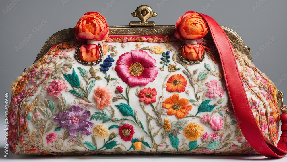 Fototapeta premium purse with colorful floral embroidery