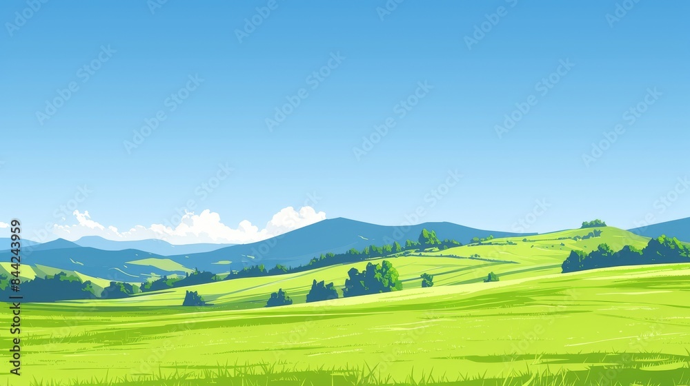 Summer Landscape: Green Fields and Blue Skies Summer Landscape: Green Fields and Blue Skies