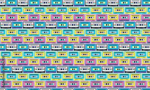 Retro 80s cassette pixel art pattern