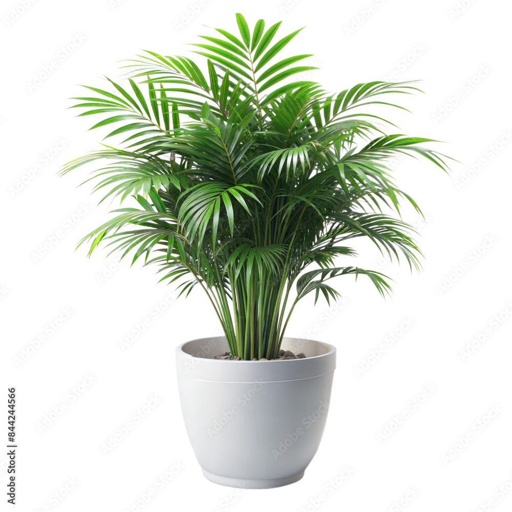 Fototapeta premium parlor palm in white pot, isolated on white background