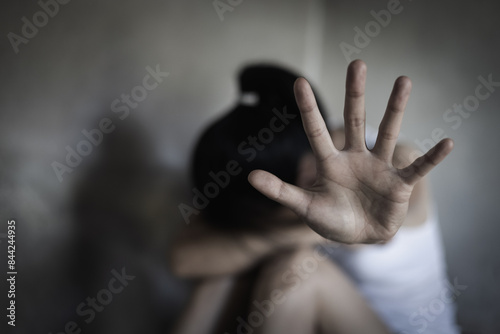 The concept of stopping violence against women,  Stop woman abuse, Human Rights Day concept. Copy space.