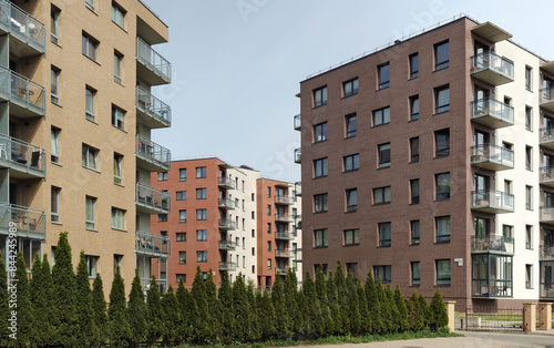 Residential mass production  modern  houses sunny landscape