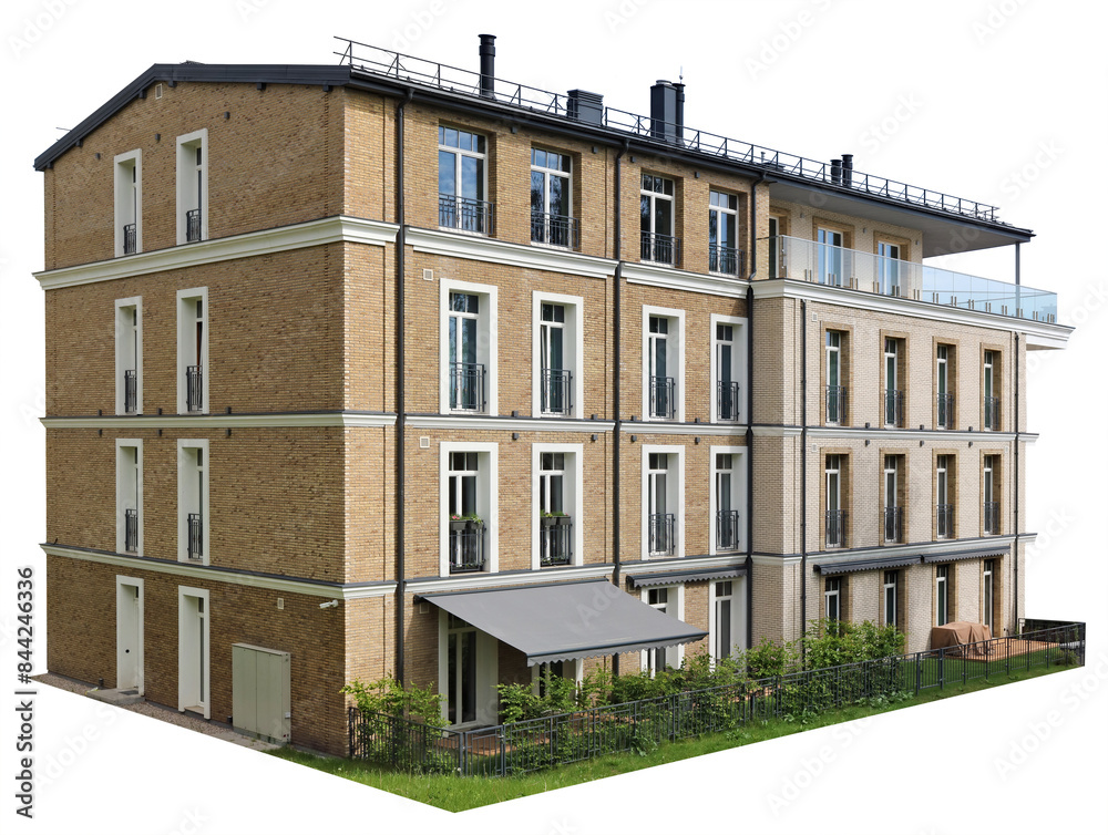 Fototapeta premium Beautiful yellow brick building isolated