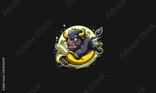 bull angry with banana vector artwork design