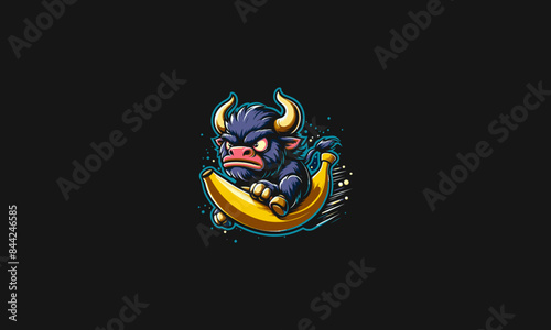 bull angry with banana vector artwork design