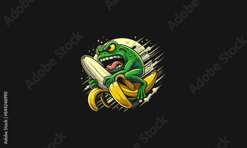 frog angry with banana vector artwork design