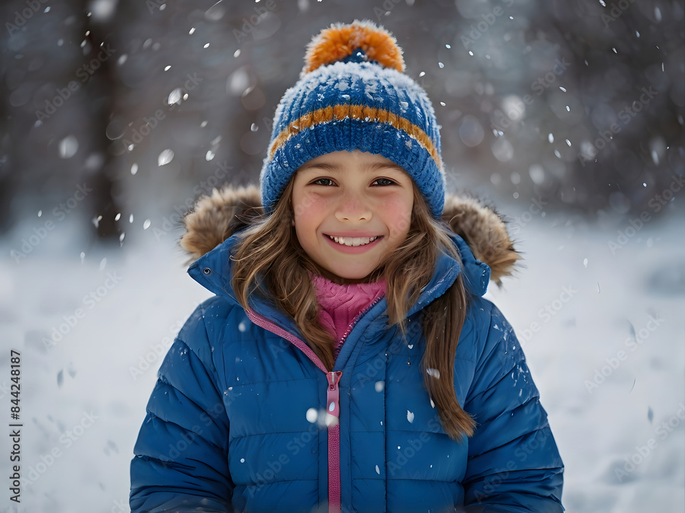 Girl standing smiling outdoors on a snowy day Girl standing smiling outdoors on a snowy day