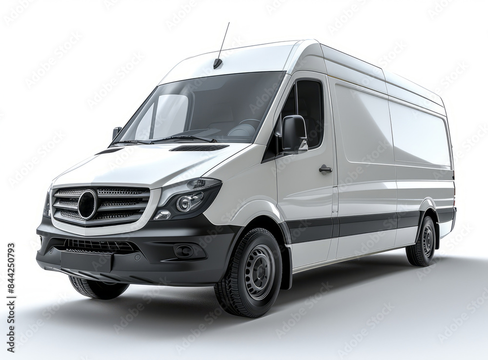 A white delivery van parked in a dimly lit room. A white delivery van parked in a dimly lit room.