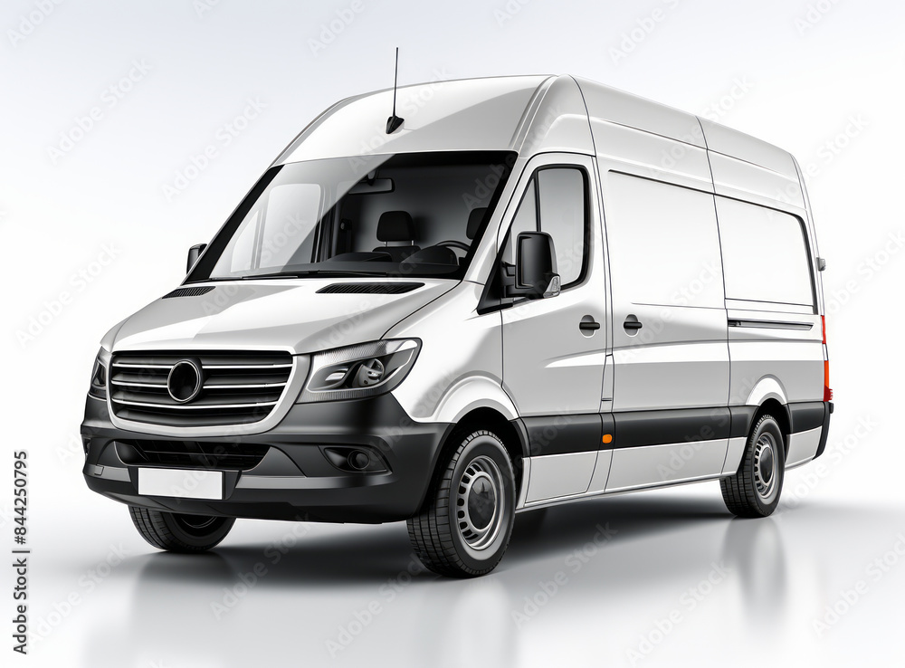 A white delivery van parked in a dimly lit room. A white delivery van parked in a dimly lit room.