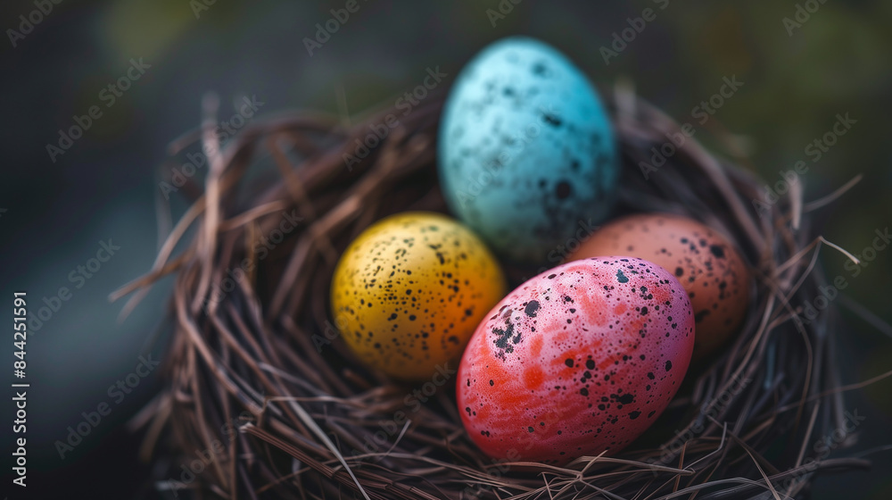 Colorful easter eggs in nest Colorful easter eggs in nest