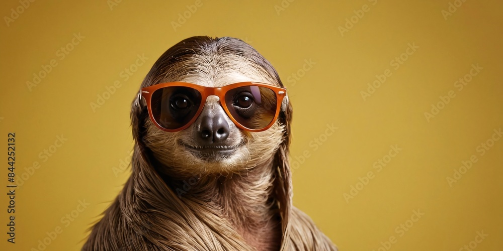 Sloth with Sunglasses on a Solid Background, Featuring Ample Copy Space
Sloth with Sunglasses on a Solid Background, Featuring Ample Copy Space