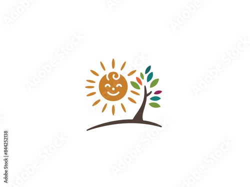 kids logo vector, child care center, daycare logo, education logo, colorful child care logo, happy sun yellow colors