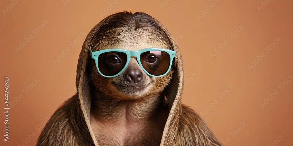 Sloth with Sunglasses on a Solid Background, Featuring Ample Copy Space
Sloth with Sunglasses on a Solid Background, Featuring Ample Copy Space