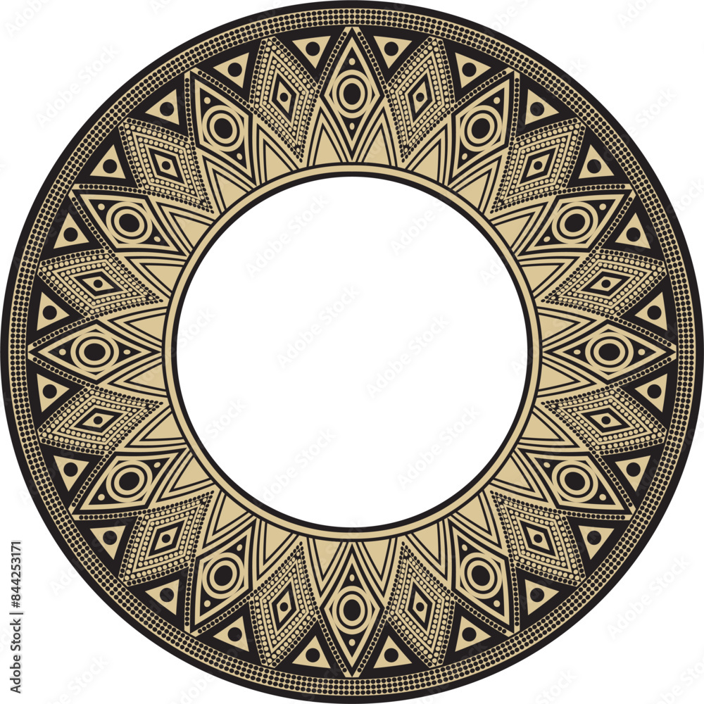 Obraz premium Native American vector round gold with black pattern. Geometric shapes in a circle. National ornament of the peoples of America, Maya, Aztecs, Inca