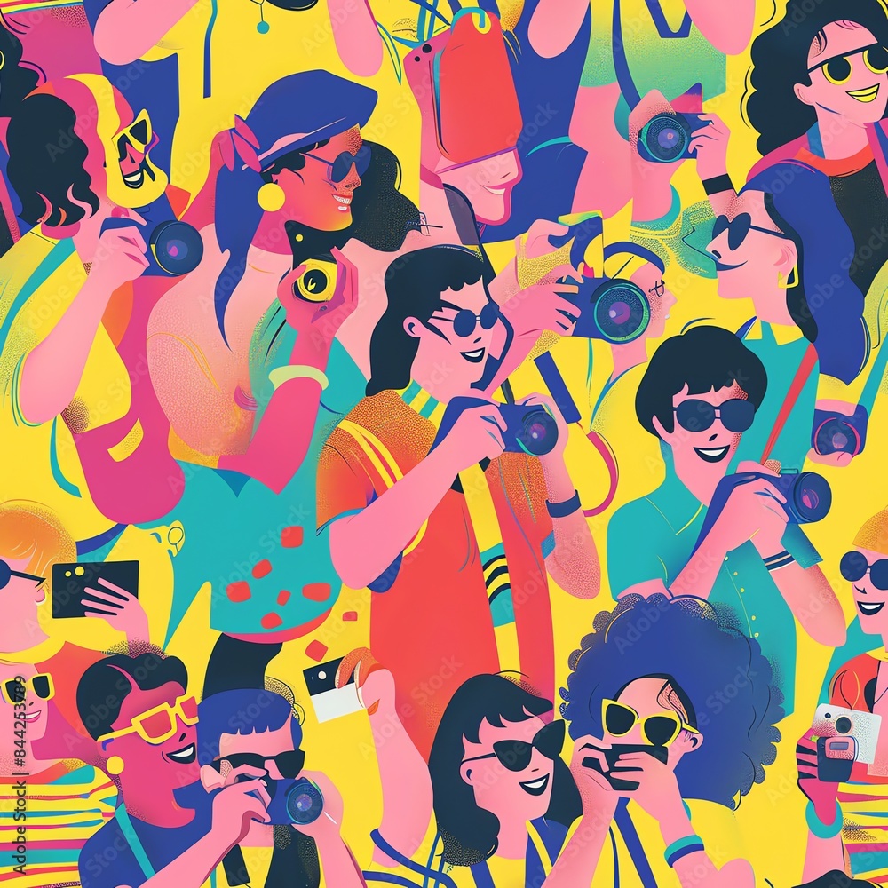 A vibrant depiction of people capturing moments with a Polaroid camera at a party, evoking the spontaneous joy and social aspect of instant photography A vibrant depiction of people capturing moments with a Polaroid camera at a party, evoking the spontaneous joy and social aspect of instant photography