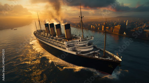  titanic at golden hour in the Atlantic Ocean