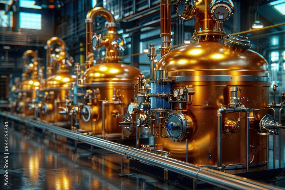 Capture a dramatic low-angle view of a futuristic manufacturing plant with sleek, metallic structures and advanced machinery in a digital CG 3D style Capture a dramatic low-angle view of a futuristic manufacturing plant with sleek, metallic structures and advanced machinery in a digital CG 3D style