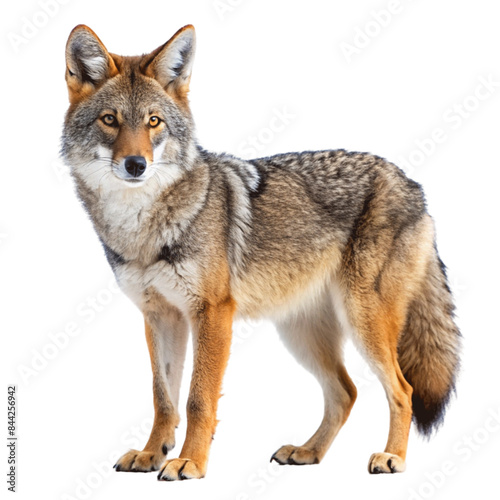 An alert coyote canis latrans isolated on Transparent background. © Sawaira