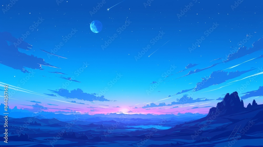 Serene Night Sky Over a Mountain Range