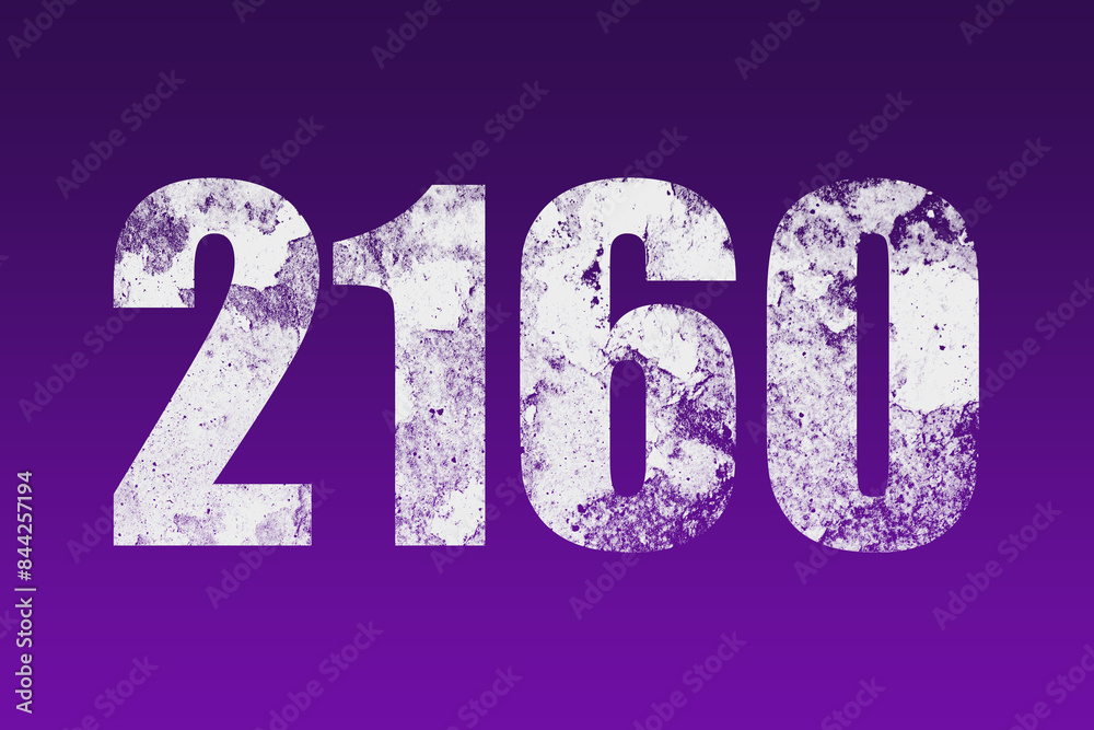 flat white grunge number of 2160 on purple background.	