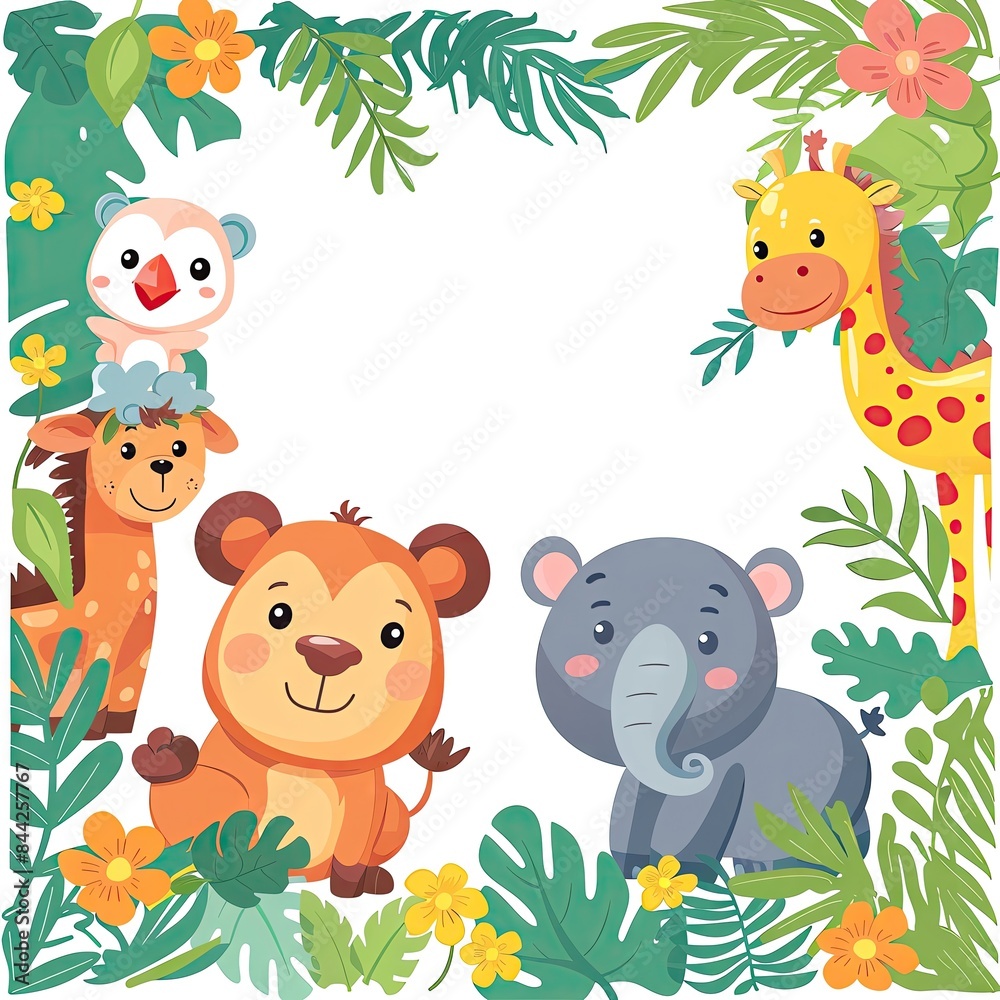 Naklejka premium - Make a cute background featuring cartoon animals and ample space for text.