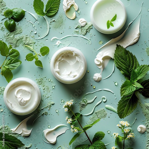 - Make a skincare-themed background with white and mint green tones and lots of empty space. photo