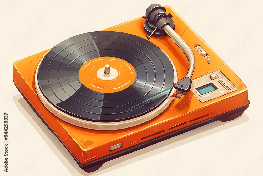An orange retro vinyl record player in the style of cartoon, simple background. Ai generated An orange retro vinyl record player in the style of cartoon, simple background. Ai generated