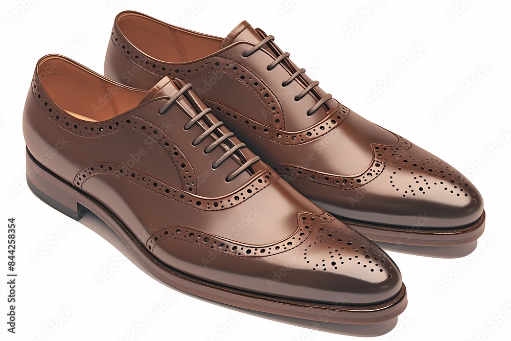 Fototapeta premium Sleek and elegant brown leather brogues with pointed nose pads, perfect for formal settings. Ai generated