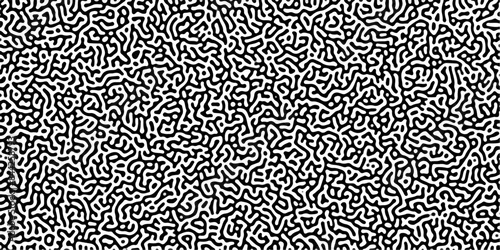 Turing reaction diffusion monochrome seamless pattern with chaotic motion. Linear design with biological shapes. Organic lines in Memphis. abstract truing organic wallpaper background.	