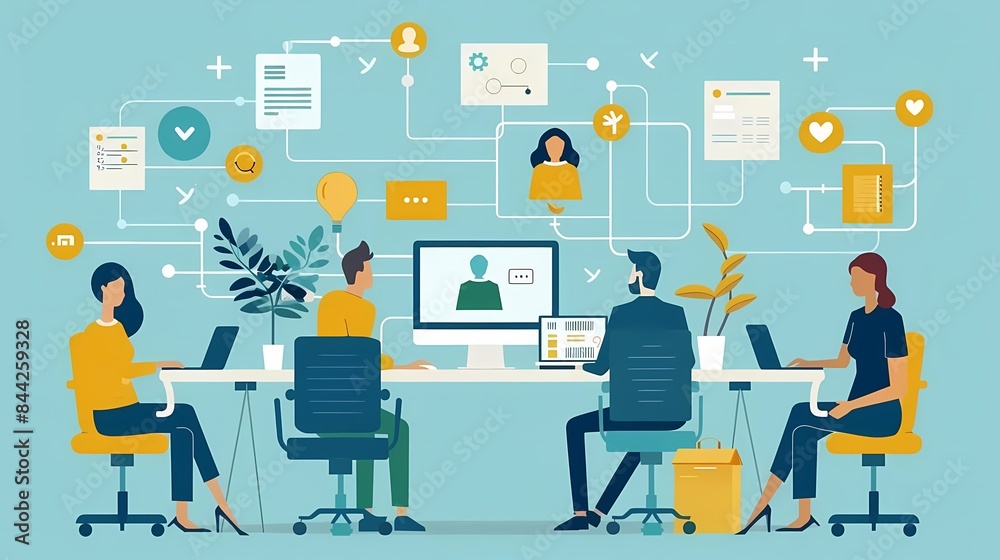 Flat design of human resource management with recruitment process, job interview, and candidate selection Flat design of human resource management with recruitment process, job interview, and candidate selection