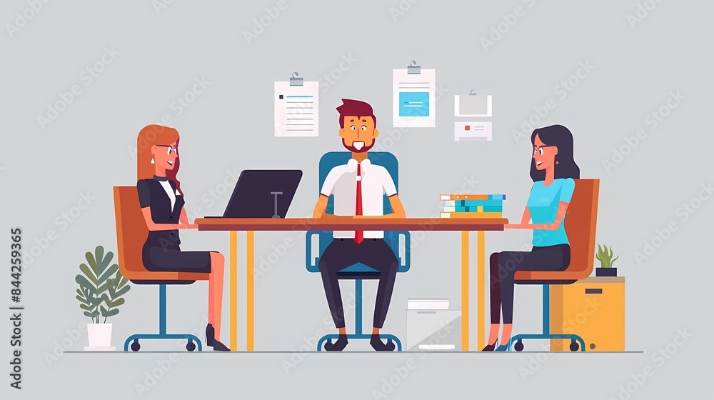 Flat design of human resource management with recruitment process, job interview, and candidate selection Flat design of human resource management with recruitment process, job interview, and candidate selection