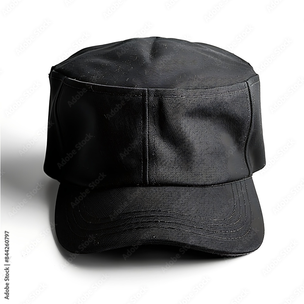 A classic black newsboy mockup cap isolated on a white background for versatile fashion accessorizing. A classic black newsboy mockup cap isolated on a white background for versatile fashion accessorizing.