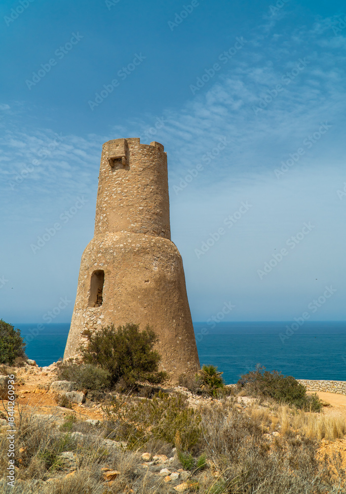 Ancient watchtower in the hill, Torre del Gerro, in Denia, Alicante (Spain)