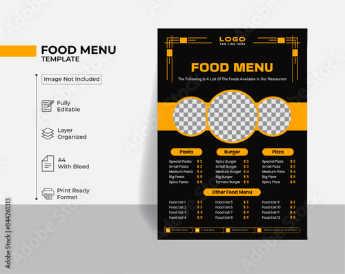 Professional Food Menu Design Template: Perfect for social media marketing and web banner promotions. Elevate your restaurant's branding with our elegant and effective menu templates.
